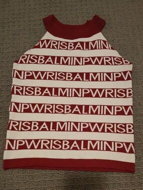 Balmain Red and White Logo Stripe Knit Tank